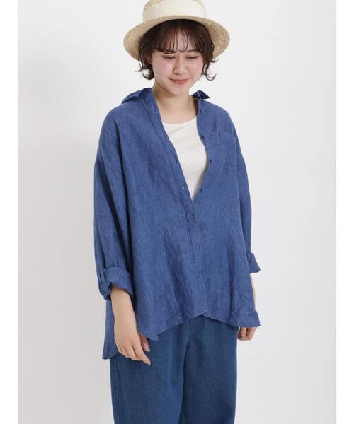 Samansa Mos2(サマンサ モスモス)の「柄アソートリネンシャツ【リネン100%】(シャツ/ブラウス・レディース・ベージュ/ネイビー/サックスブルー/ピンク/イエロー/グリーン・フリ-)」の18枚目の写真