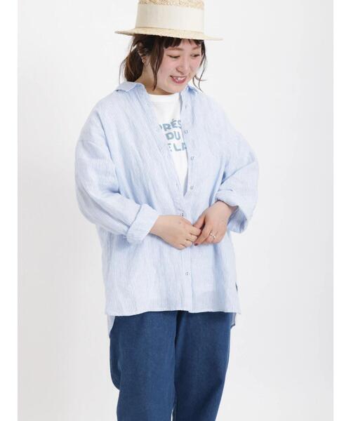 Samansa Mos2(サマンサ モスモス)の「柄アソートリネンシャツ【リネン100%】(シャツ/ブラウス・レディース・ベージュ/ネイビー/サックスブルー/ピンク/イエロー/グリーン・フリ-)」の21枚目の写真