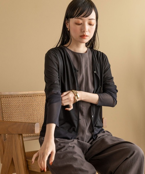 LOWRYS FARM(ローリーズファーム)の「2WAYチュールキリカエカーディガンLS 903932(カーディガン/ボレロ・レディース・オレンジ/グレー/ブラック/ホワイト/ホワイト系その他・FREE)」の3枚目の写真