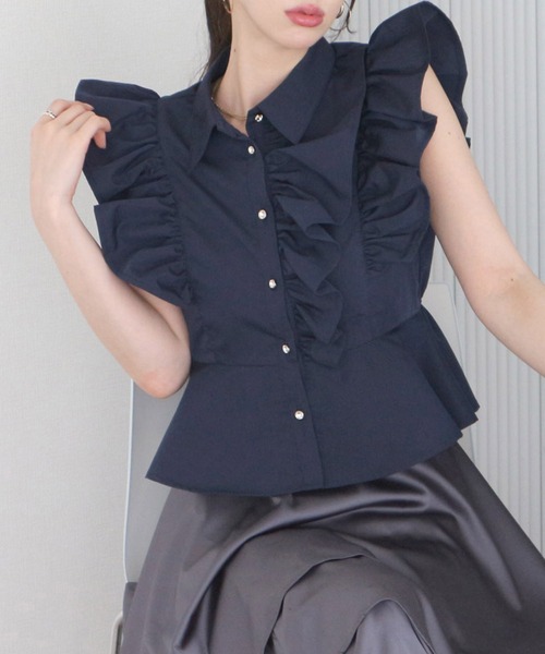 ROYAL PARTY（ロイヤルパーティー）の「ステラブラウス（シャツ/ブラウス・レディース・オフホワイト/ネイビー/ドット/ピンク・FREE）」の2枚目の写真