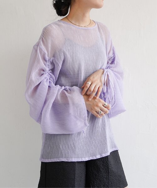 VENCEEXCHANGE（ヴァンスエクスチェンジ）の「シアープリーツ袖ドロストトップス（シャツ/ブラウス・レディース・オフホワイト/ブラック/グリーン/パープル・FREE）」の4枚目の写真