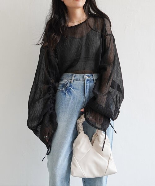 VENCEEXCHANGE（ヴァンスエクスチェンジ）の「シアープリーツ袖ドロストトップス（シャツ/ブラウス・レディース・オフホワイト/ブラック/グリーン/パープル・FREE）」の3枚目の写真