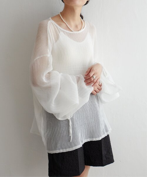 VENCEEXCHANGE（ヴァンスエクスチェンジ）の「シアープリーツ袖ドロストトップス（シャツ/ブラウス・レディース・オフホワイト/ブラック/グリーン/パープル・FREE）」の6枚目の写真