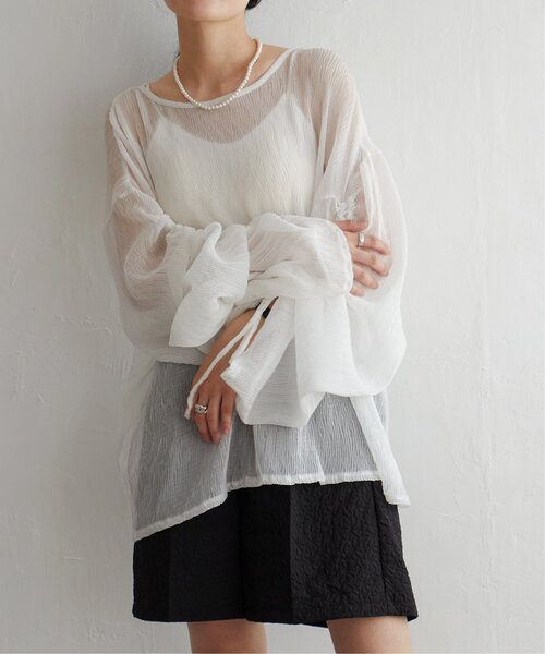 VENCEEXCHANGE（ヴァンスエクスチェンジ）の「シアープリーツ袖ドロストトップス（シャツ/ブラウス・レディース・オフホワイト/ブラック/グリーン/パープル・FREE）」の7枚目の写真