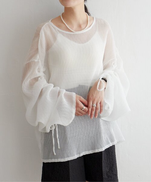 VENCEEXCHANGE（ヴァンスエクスチェンジ）の「シアープリーツ袖ドロストトップス（シャツ/ブラウス・レディース・オフホワイト/ブラック/グリーン/パープル・FREE）」の8枚目の写真