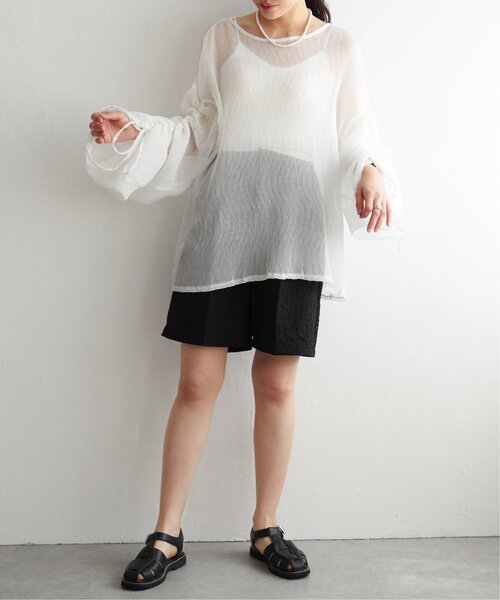 VENCEEXCHANGE（ヴァンスエクスチェンジ）の「シアープリーツ袖ドロストトップス（シャツ/ブラウス・レディース・オフホワイト/ブラック/グリーン/パープル・FREE）」の9枚目の写真