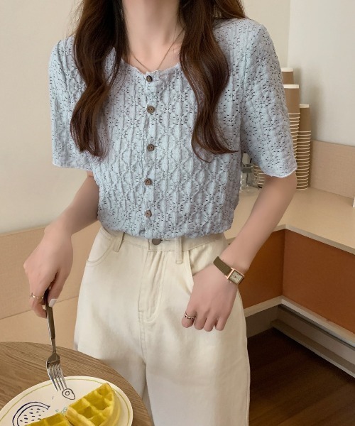 LADY LIKE(レディライク)の「配色ボタンノーカラートップス(シャツ/ブラウス・レディース・ホワイト/サックスブルー・M)」の17枚目の写真