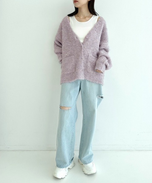 OLIVE des OLIVE（オリーブデオリーブ）の「ブークレ起毛ロングカーディガン　1032050040（カーディガン/ボレロ・レディース・オフホワイト/ピンク/ラベンダー/オートミール・FREE）」の7枚目の写真