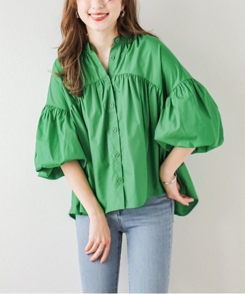 SUGAR BISKET（シュガービスケット）の「ボリューム袖ギャザーブラウス（シャツ/ブラウス・レディース・ブラック/ホワイト/グリーン/イエロー・フリー）」の3枚目の写真