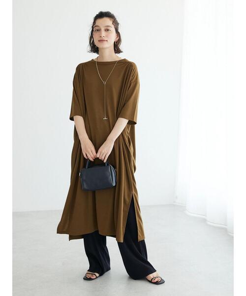 CRAFT STANDARD BOUTIQUE（クラフトスタンダードブティック）の「ショルダーギャザーカットワンピース（ワンピース・レディース・ブラック/カーキ/ブラウン・FREE）」の5枚目の写真