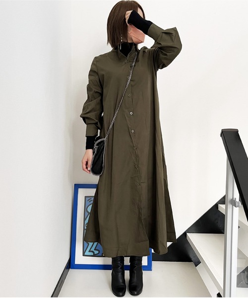 ARCADE(アーケード)の「袖ボリューム ロングシャツ ワンピース -ARCADE Limited Line-(ワンピース・レディース・ブラウン系その他/カーキ/グリーン/モカ・FREE)」の19枚目の写真