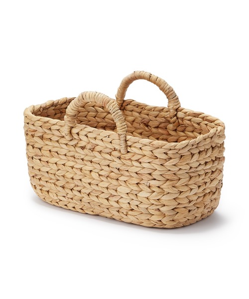 ウォーターヒヤシンス 持ち手付 オーバル バスケット 小 約幅37×奥行