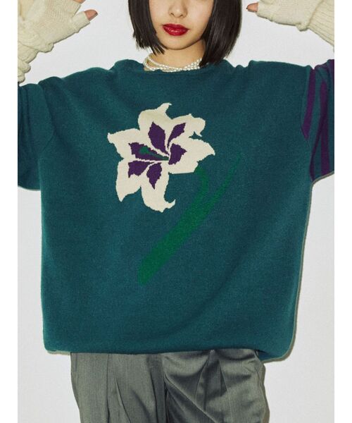 jouetie（ジュエティ）の「フラワーモチーフジャカードニット（ニット/セーター・レディース・ブルー/イエロー/ブラック・MEDIUM）」の12枚目の写真