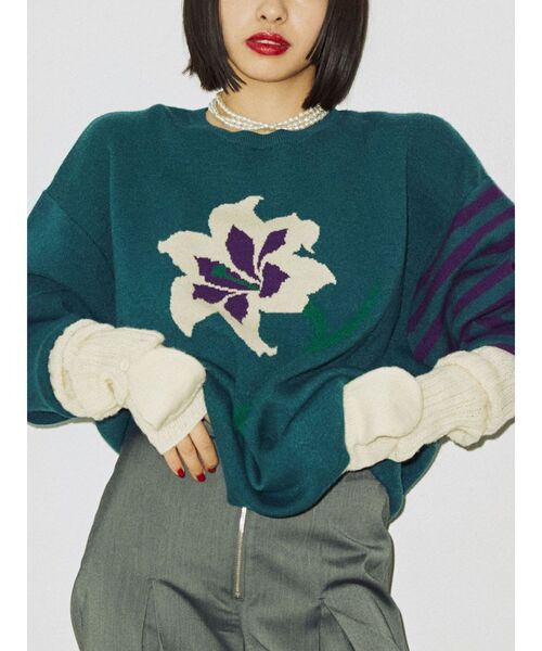 jouetie（ジュエティ）の「フラワーモチーフジャカードニット（ニット/セーター・レディース・ブルー/イエロー/ブラック・MEDIUM）」の14枚目の写真