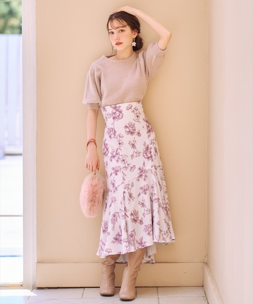WILLSELECTION - ウィルセレクション ニット ボートネック ケーブル編み ライトグレーピンク M WILLSELECTION - ウィルセレクション ニット ボートネック