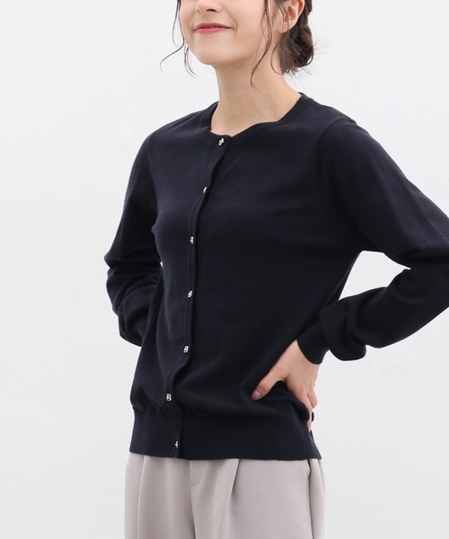 Honeys（ハニーズ）の「ヒアルロン酸クルーネックカーディガン（カーディガン/ボレロ・レディース・ネイビー/ブラック/ピンク/杢グレー/アイボリー/ライトブルー/ベージュ/イエロー・S/LL/M/L）」の6枚目の写真