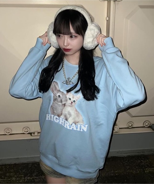 ROOPTOKYO（ループトウキョウ）の「▲ラビット＆キャット クルーネックスウェット（スウェット・レディース・チャコール/ホワイト/ブルー/ベージュ・S/L/M）」の4枚目の写真