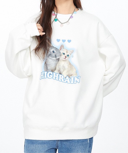 ROOPTOKYO（ループトウキョウ）の「▲ラビット＆キャット クルーネックスウェット（スウェット・レディース・チャコール/ホワイト/ブルー/ベージュ・S/L/M）」の9枚目の写真