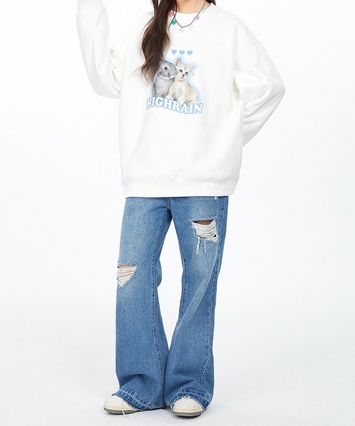 ROOPTOKYO（ループトウキョウ）の「▲ラビット＆キャット クルーネックスウェット（スウェット・レディース・チャコール/ホワイト/ブルー/ベージュ・S/L/M）」の10枚目の写真