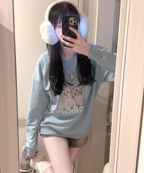 ROOPTOKYO（ループトウキョウ）の「▲ラビット＆キャット クルーネックスウェット（スウェット・レディース・チャコール/ホワイト/ブルー/ベージュ・S/L/M）」の12枚目の写真