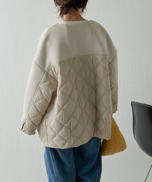 COLLAGE GALLARDAGALANTE（コラージュガリャルダガランテ）の「ダンボールスムースフィットコート/WEB限定（ノーカラーコート・レディース・ベージュ/ネイビー/ブラック・FREE）」の7枚目の写真