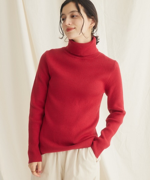 CRAFT STANDARD BOUTIQUE（クラフトスタンダードブティック）の「リブタートルネックニットプルオーバー（ニット/セーター・レディース・レッド/マスタード/アイボリー/ブルー/ネイビー/ブラック・L/M）」の6枚目の写真