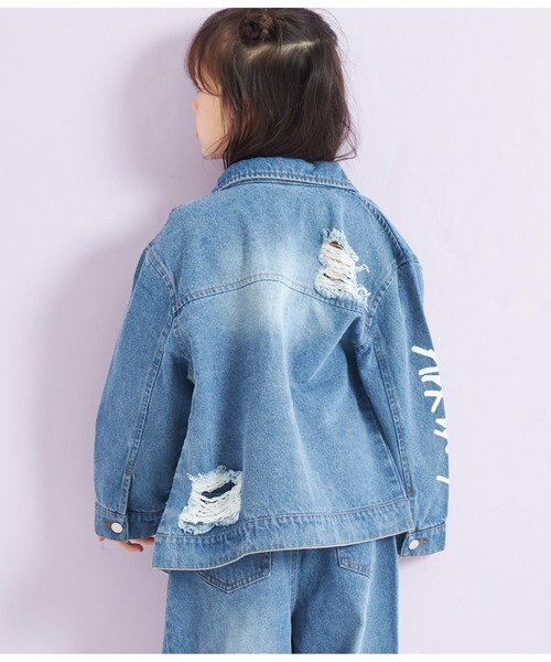 ANAP kids(アナップキッズ)の「APKダメージデニムGジャン(デニムジャケット・キッズ・ブルー/ブラック・120cm/110cm/130cm)」の20枚目の写真