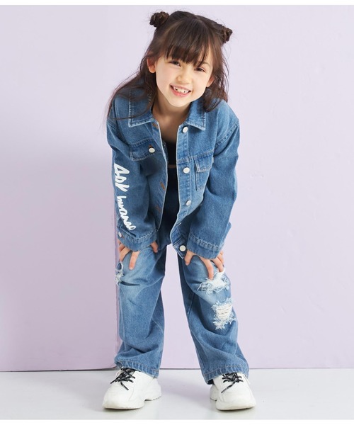 ANAP kids(アナップキッズ)の「APKダメージデニムGジャン(デニムジャケット・キッズ・ブルー/ブラック・120cm/110cm/130cm)」の21枚目の写真
