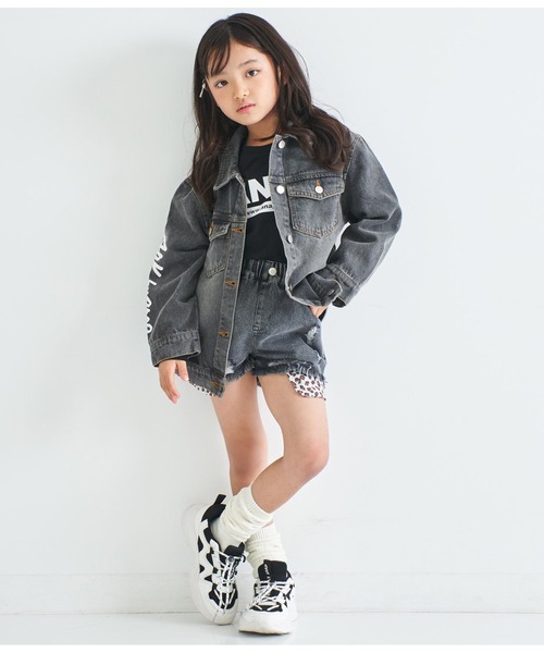 ANAP kids(アナップキッズ)の「APKダメージデニムGジャン(デニムジャケット・キッズ・ブルー/ブラック・120cm/110cm/130cm)」の9枚目の写真