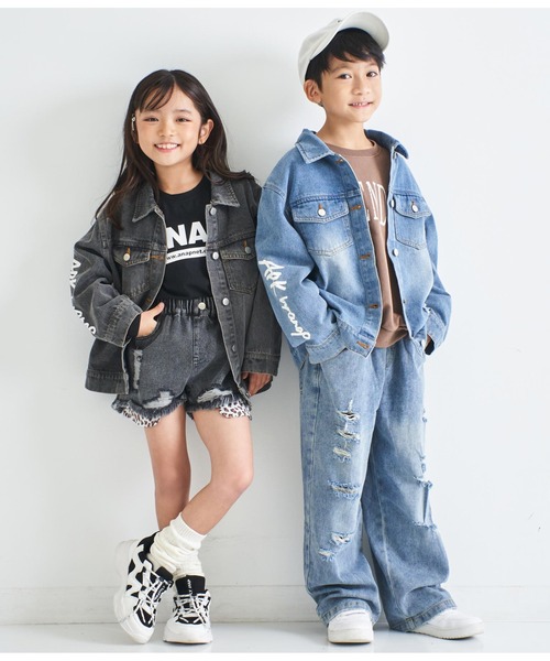 ANAP kids(アナップキッズ)の「APKダメージデニムGジャン(デニムジャケット・キッズ・ブルー/ブラック・120cm/110cm/130cm)」の4枚目の写真