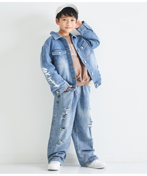 ANAP kids(アナップキッズ)の「APKダメージデニムGジャン(デニムジャケット・キッズ・ブルー/ブラック・120cm/110cm/130cm)」の10枚目の写真
