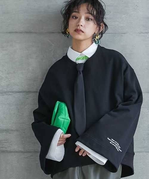 GEVS.(ジェイヴィス)の「<大きいサイズ> ワイドスリーブ裏起毛プルオーバー GEVS.(スウェット・レディース・モカ/ブラック・3L/5L/4L/LL/L)」の7枚目の写真