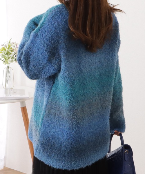 セール】グラデーションカラーブークレーニットプルオーバー