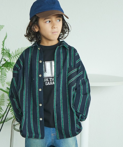 PAIRMANON STREET（ペアマノンストリート）の「【PAIRMANON STREET】ストライプ 長袖 シャツ（シャツ/ブラウス・キッズ・ブルー系その他/グリーン系その他・140/90/130/100/120/150/110）」の2枚目の写真