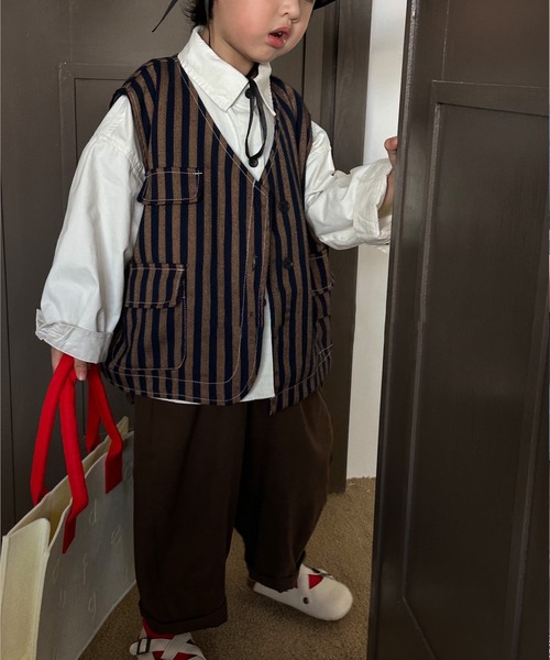 aimoha（アイモハ）の「【aimoha-KIDS-】子供服　ユニセックスストライプ柄ベスト（ベスト・キッズ・ブラウン/グリーン・140/100/130/120/110）」の13枚目の写真