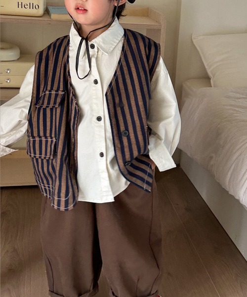 aimoha（アイモハ）の「【aimoha-KIDS-】子供服　ユニセックスストライプ柄ベスト（ベスト・キッズ・ブラウン/グリーン・140/100/130/120/110）」の11枚目の写真