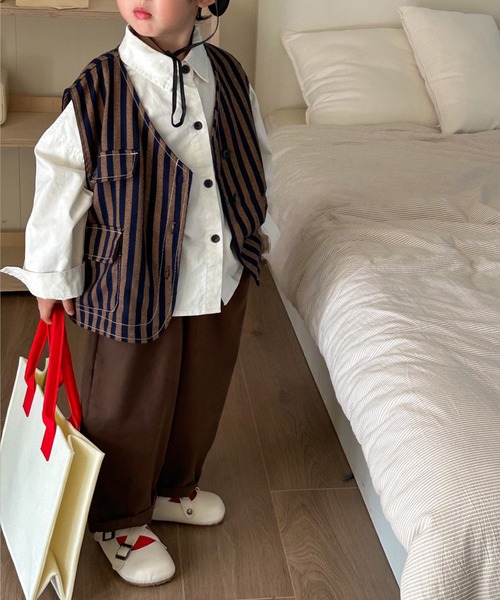 aimoha（アイモハ）の「【aimoha-KIDS-】子供服　ユニセックスストライプ柄ベスト（ベスト・キッズ・ブラウン/グリーン・140/100/130/120/110）」の8枚目の写真