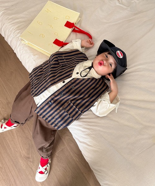 aimoha（アイモハ）の「【aimoha-KIDS-】子供服　ユニセックスストライプ柄ベスト（ベスト・キッズ・ブラウン/グリーン・140/100/130/120/110）」の7枚目の写真