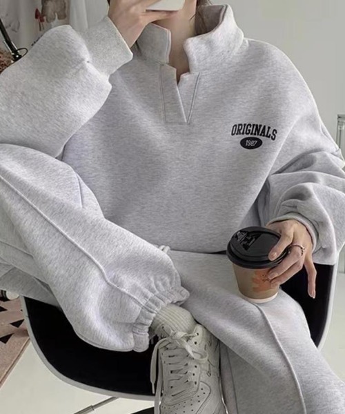 MYMOOD.（マイムード）の「【上下2点セット】ワンポイント 裏起毛スウェットセットアップ ルームウェア（その他ルームウェア・レディース・ブラック/グレー・FREE）」の3枚目の写真