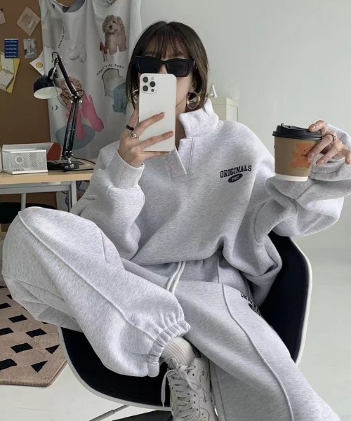 MYMOOD.（マイムード）の「【上下2点セット】ワンポイント 裏起毛スウェットセットアップ ルームウェア（その他ルームウェア・レディース・ブラック/グレー・FREE）」の5枚目の写真