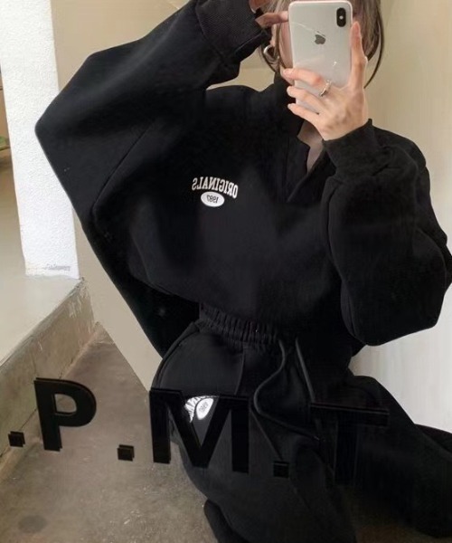 MYMOOD.（マイムード）の「【上下2点セット】ワンポイント 裏起毛スウェットセットアップ ルームウェア（その他ルームウェア・レディース・ブラック/グレー・FREE）」の12枚目の写真