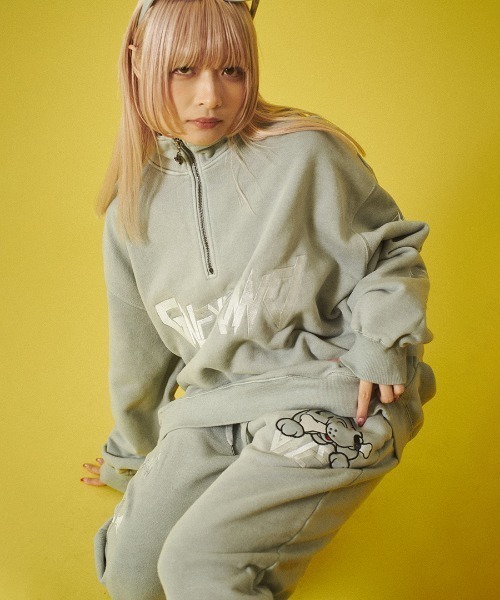 K59S】 ガルフィー 染め染めデスメタル ハーフジップ スウェットパンツ