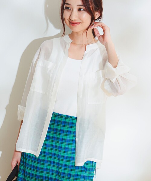 B:MING by BEAMS(ビーミングバイビームス)の「B:MING by BEAMS / シアー ブラウス(シャツ/ブラウス・レディース・オフホワイト/ネイビー/ブラウン系その他・MEDIUM/SMALL)」の1枚目の写真