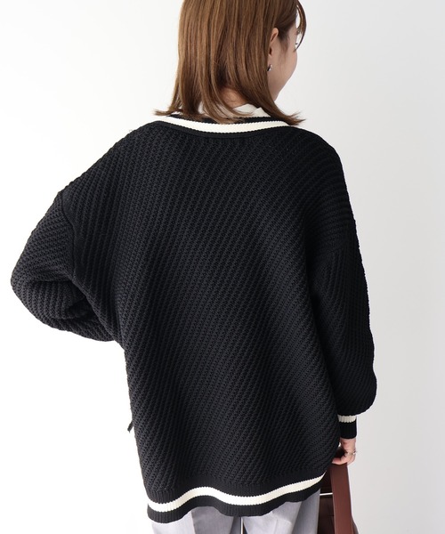 AMERICAN HOLIC(アメリカンホリック)の「エコカルットチルデンVネックニットカーディガン<エコ・軽い・ニット>(カーディガン/ボレロ・レディース・アイボリー/ブラック・L/M)」の9枚目の写真