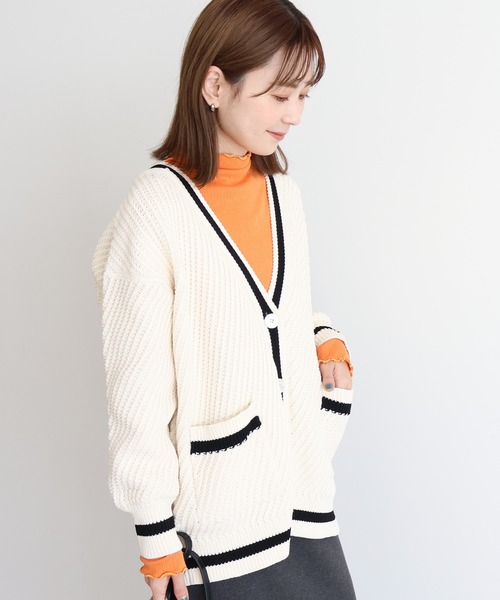 AMERICAN HOLIC(アメリカンホリック)の「エコカルットチルデンVネックニットカーディガン<エコ・軽い・ニット>(カーディガン/ボレロ・レディース・アイボリー/ブラック・L/M)」の18枚目の写真