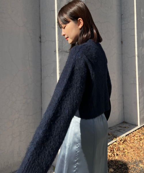 【雲雲】モヘアニット　ショートニット　シースルーニット　パープル　紫　パステル 夢夢】モヘアニット ショートニット シースルーニット パープル