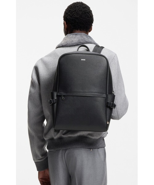 BOSSバックパック BOSS - ジップ バックパック レザーディテール - ブラック