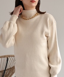 ボリュームスリーブ ボトルネックニットTOPS/ボリューム袖トップス