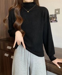 ボリュームスリーブ ボトルネックニットTOPS/ボリューム袖トップス