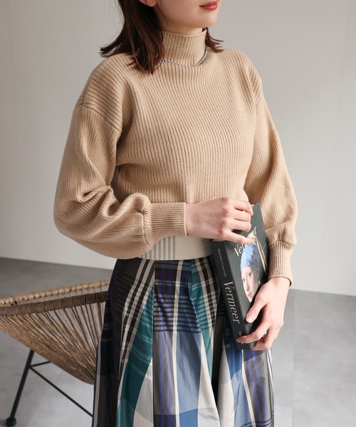 ボリュームスリーブ ボトルネックニットTOPS/ボリューム袖